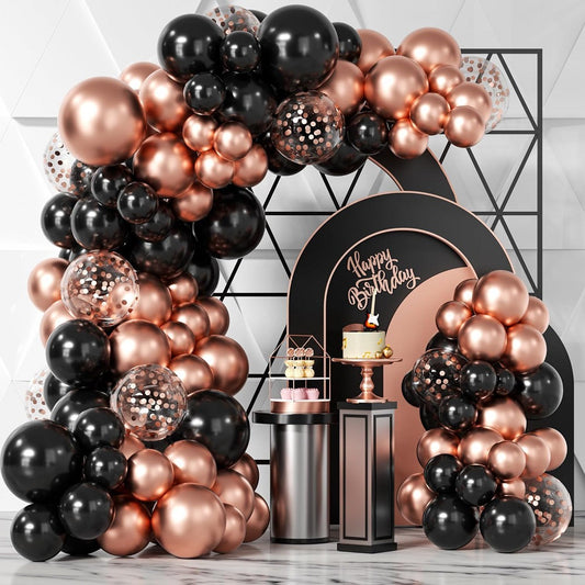 Nuvarey Metallic Rose Gold Black Balloon Set Balloon Arch Wedding Birthday Graduation Bachelor Party Decoration Set