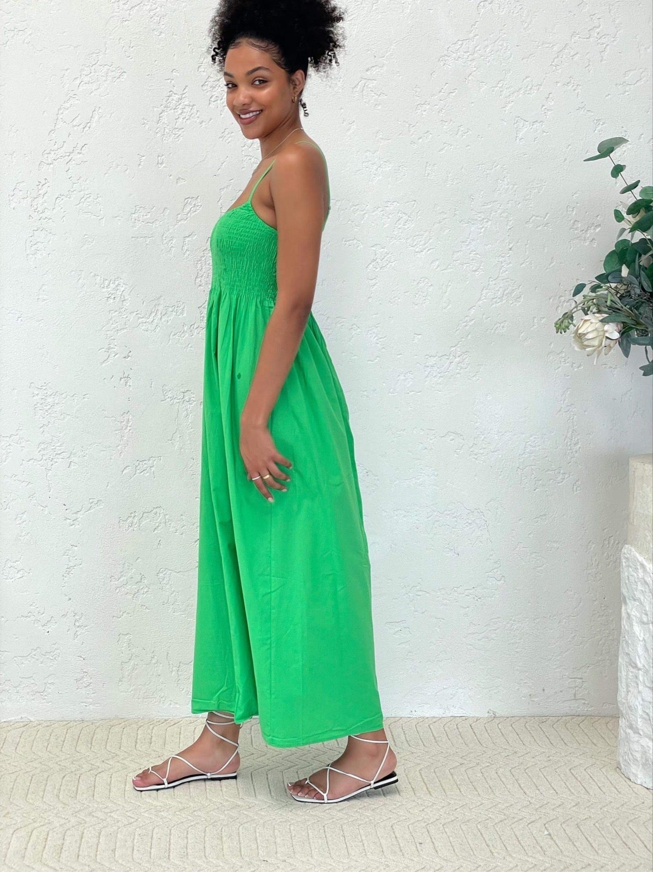 Smocked Green Maxi Dress