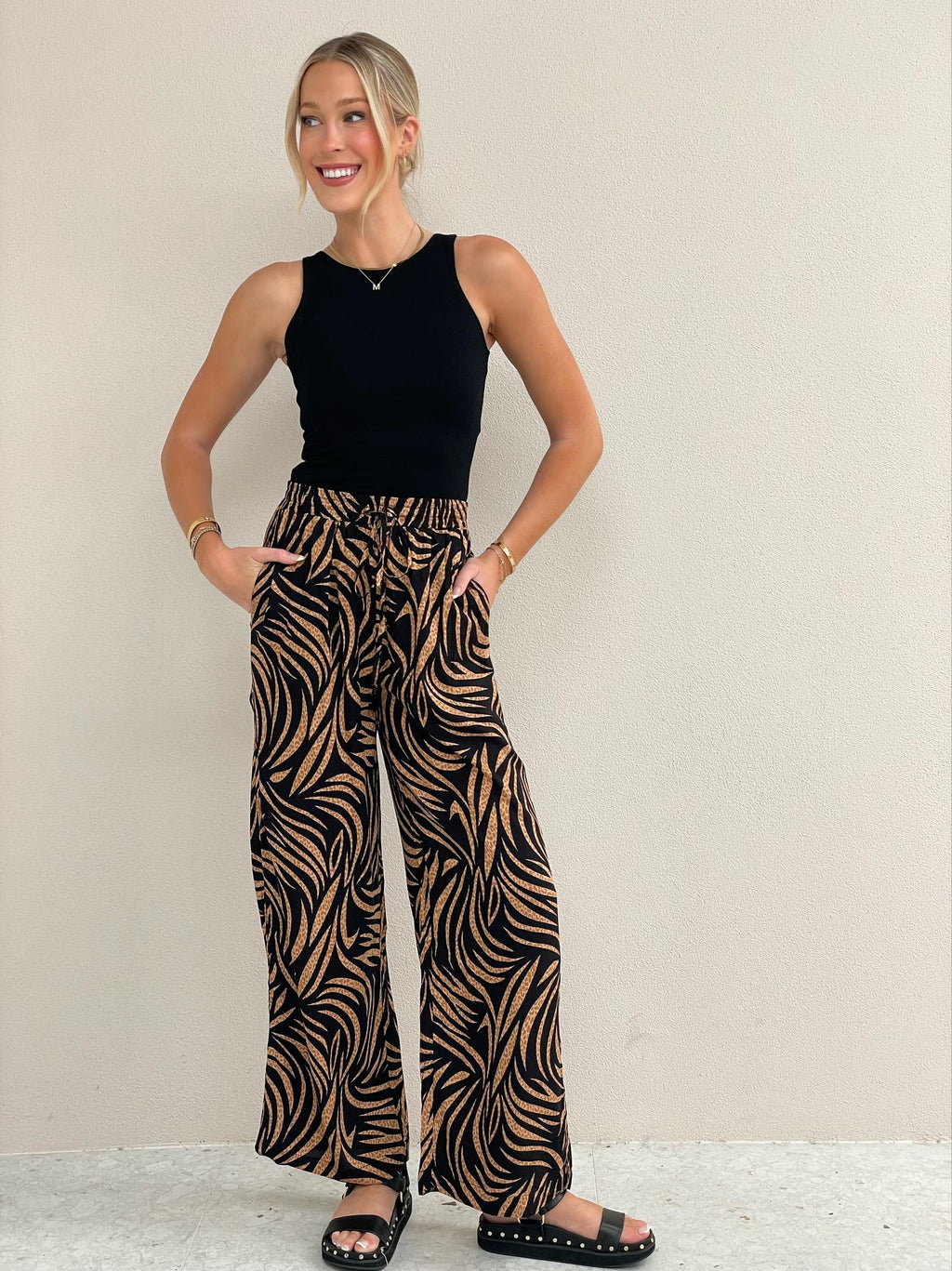 Printed Wide-Leg Pants