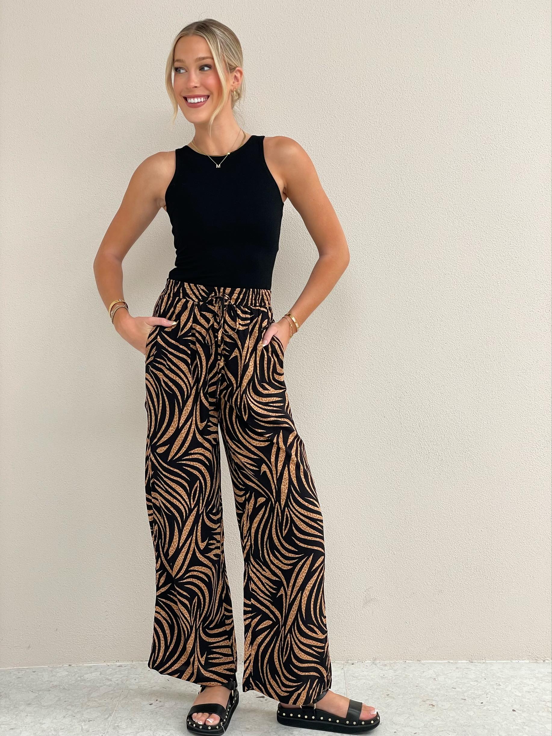 Printed Wide-Leg Pants