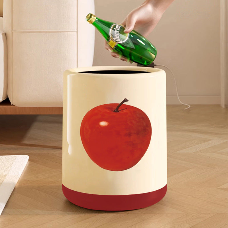Nuvarey Apple Trash Can Household Storage Bin Cream Style Fruit Pattern