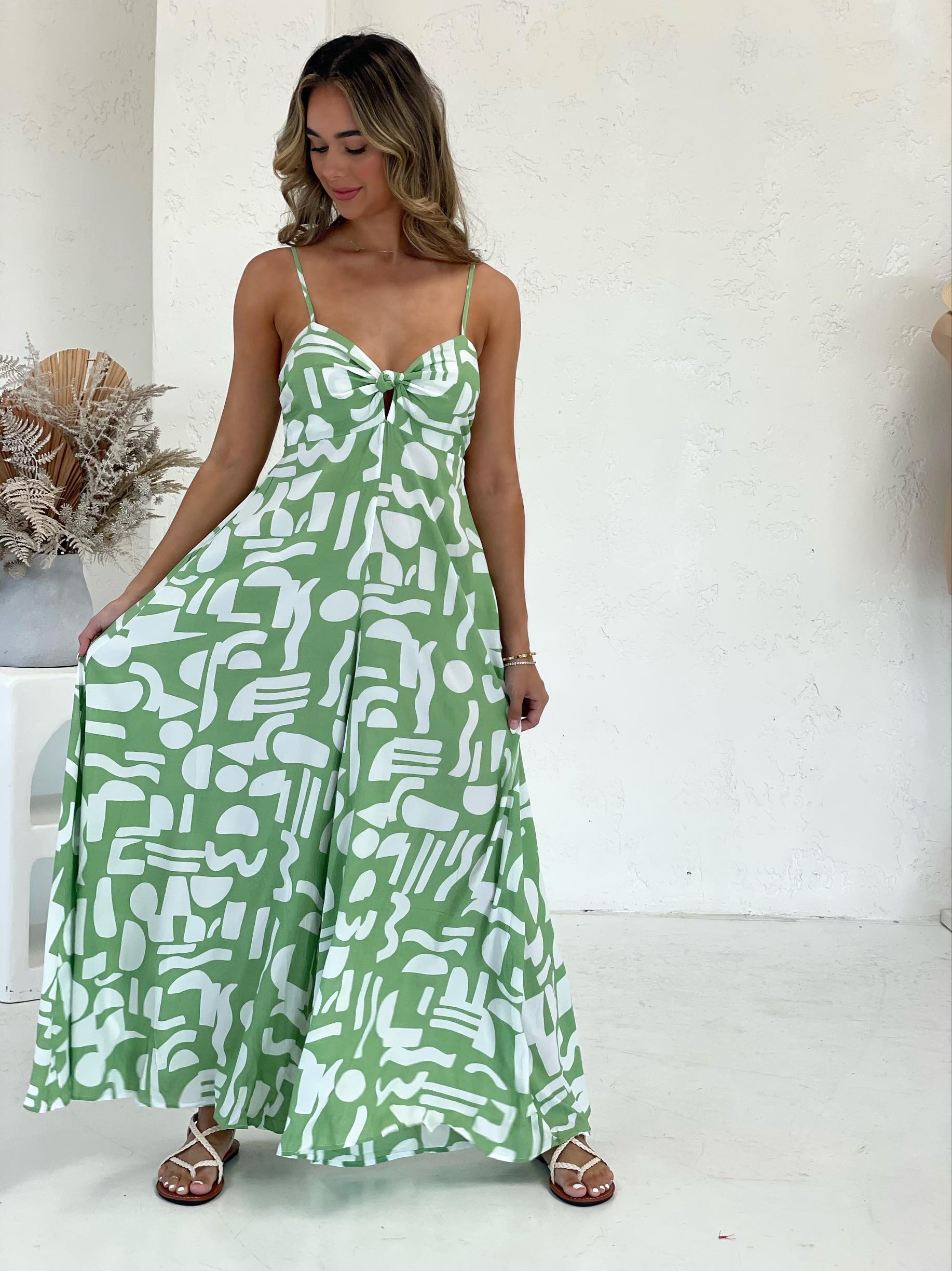 Green and White Printed Jumpsuit