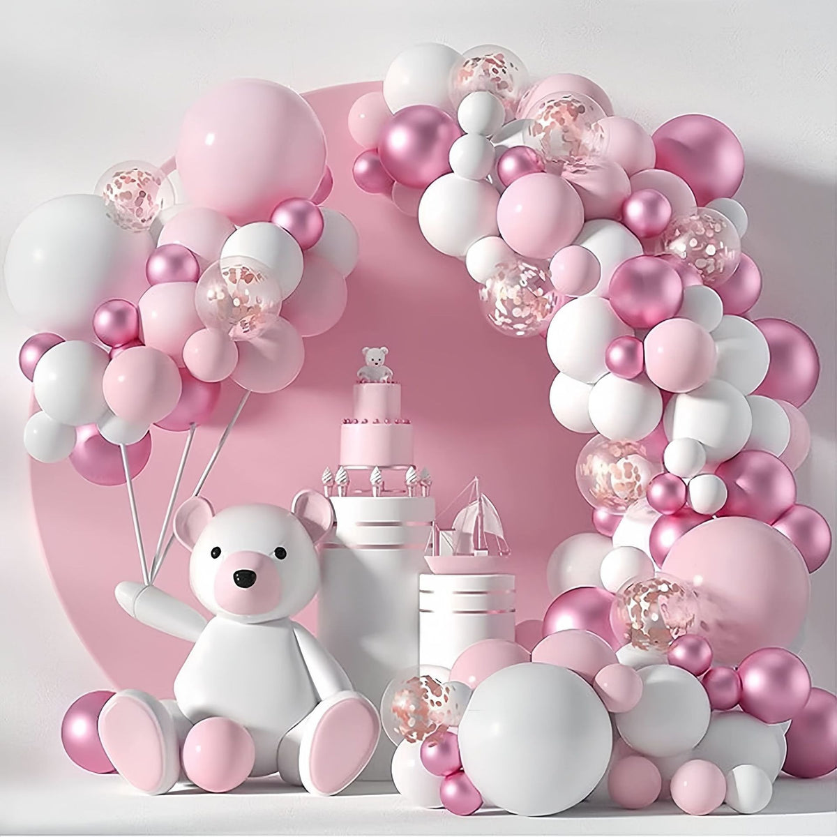 Nuvarey High-end pink bear party wedding decoration birthday balloon set