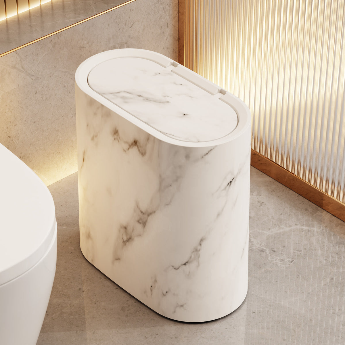 Nuvarey Oval push-type pop-up lid trash can bathroom crack plastic bucket