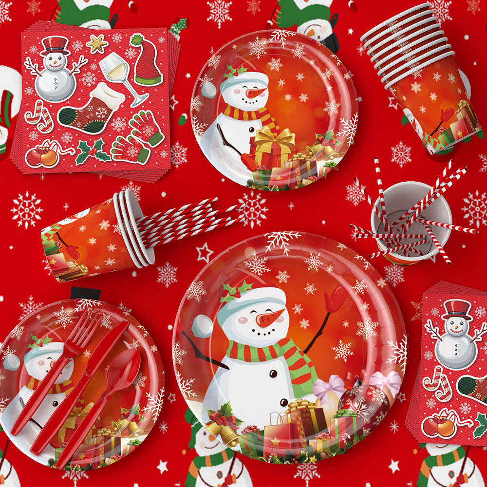 Nuvarey 9-Inch and 7-Inch Christmas Theme Disposable Paper Plates (25 Each), 25 Paper Cups, 25 Napkins, 25 Forks and Knives, Dinnerware Party Set – Packaging May Vary