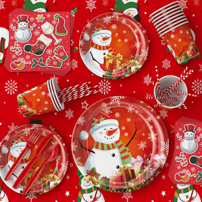 Nuvarey 9-Inch and 7-Inch Christmas Theme Disposable Paper Plates (25 Each), 25 Paper Cups, 25 Napkins, 25 Forks and Knives, Dinnerware Party Set – Packaging May Vary