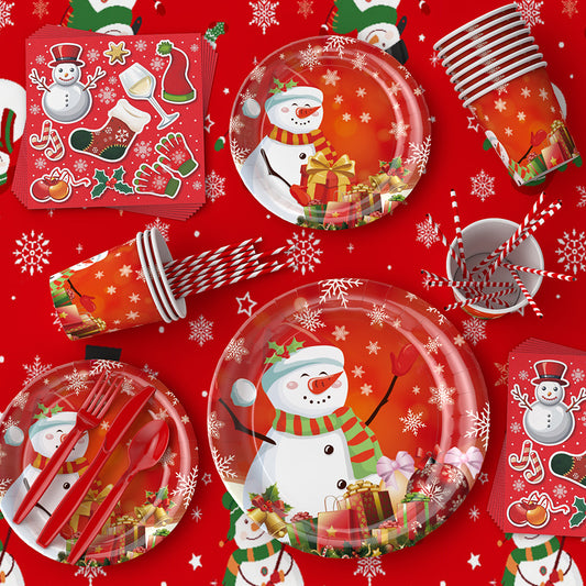 Nuvarey 9-Inch and 7-Inch Christmas Theme Disposable Paper Plates (25 Each), 25 Paper Cups, 25 Napkins, 25 Forks and Knives, Dinnerware Party Set – Packaging May Vary
