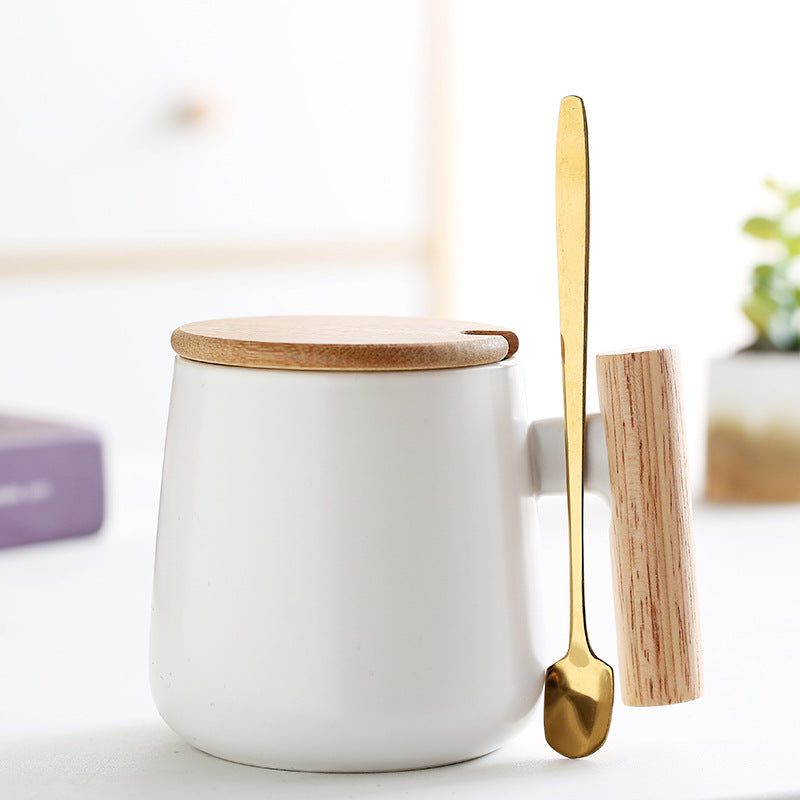 Nuvarey Wooden handle ceramic mug office water cup