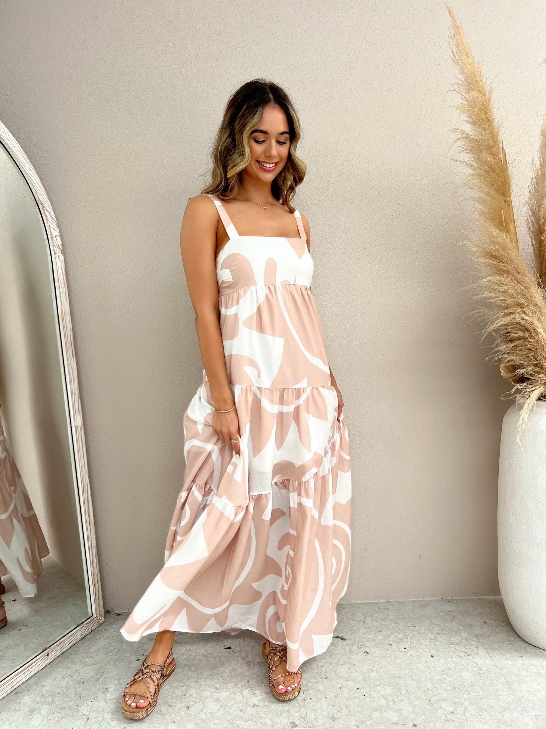 Dress - Sand/White
