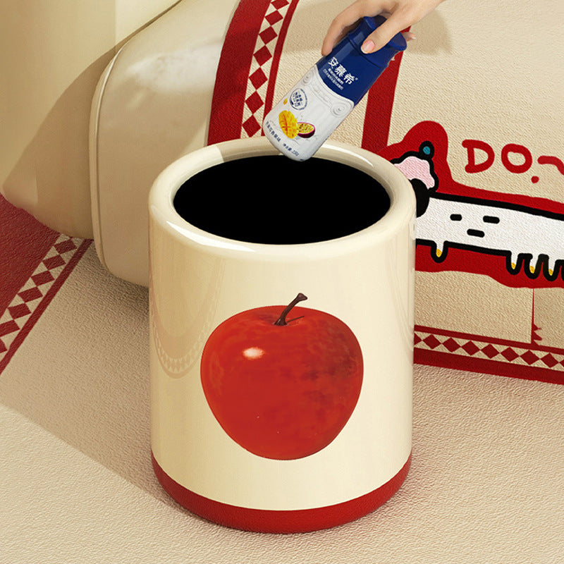 Nuvarey Apple Trash Can Household Storage Bin Cream Style Fruit Pattern