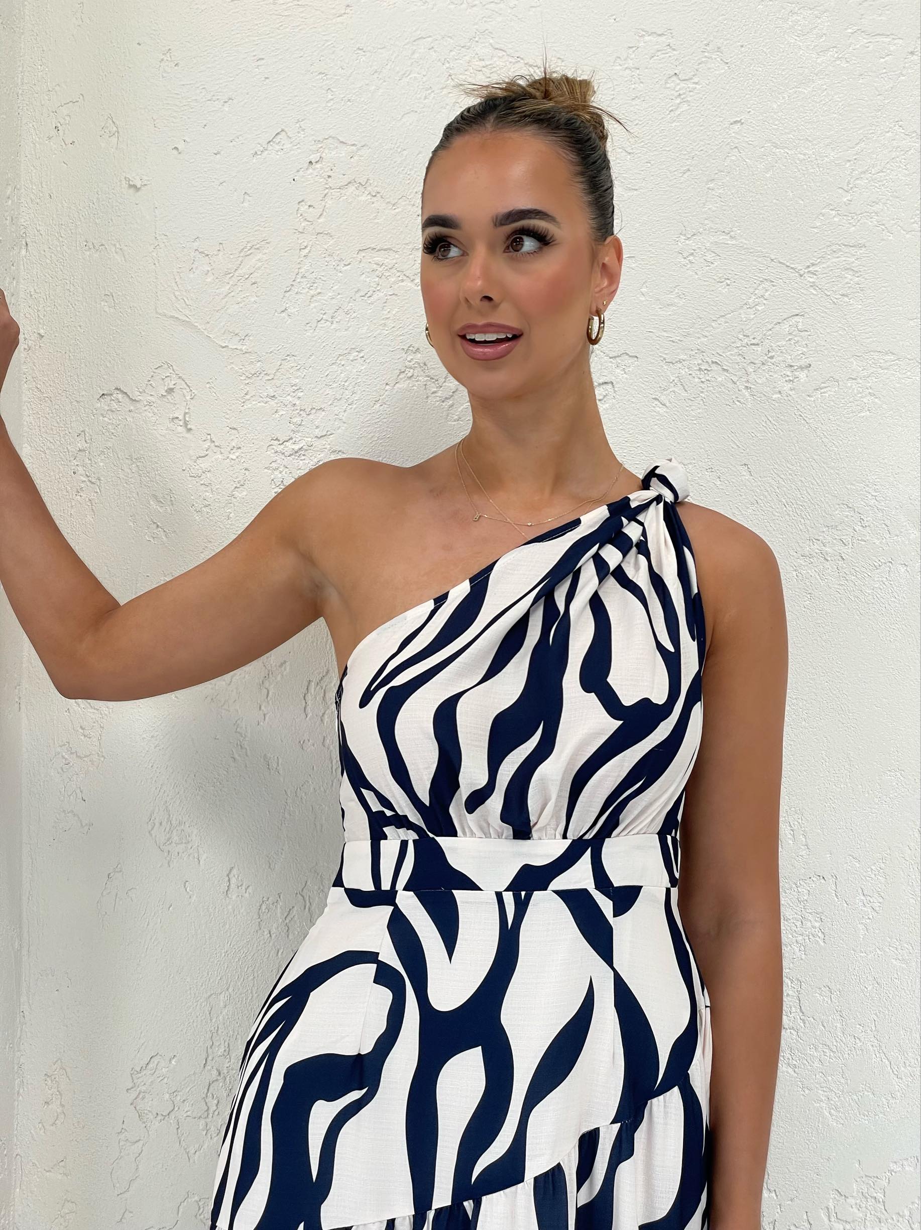 One-Shoulder Zebra Print Dress