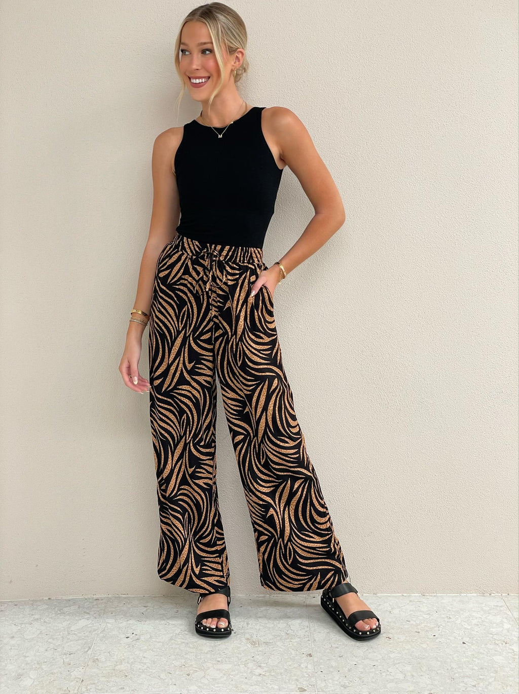 Printed Wide-Leg Pants