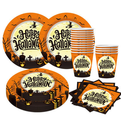 Nuvarey 9-Inch and 7-Inch Halloween Witch Theme Disposable Paper Plates (25 Each), 25 Paper Cups, 25 Napkins, 25 Forks and Knives, Dinnerware Party Set – Packaging May Vary