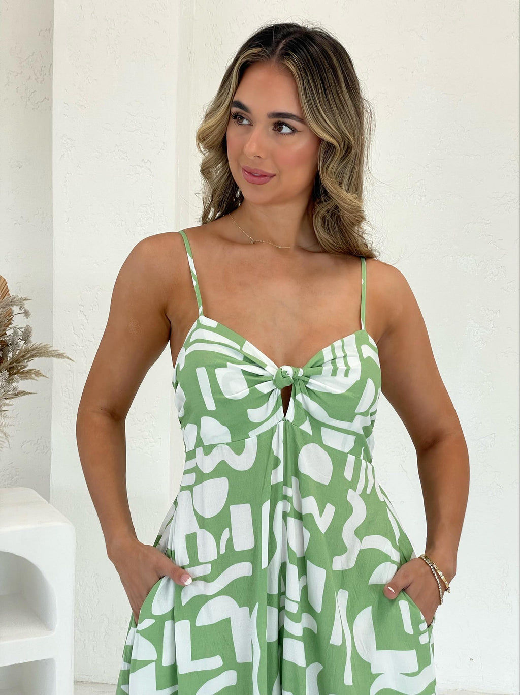 Green and White Printed Jumpsuit