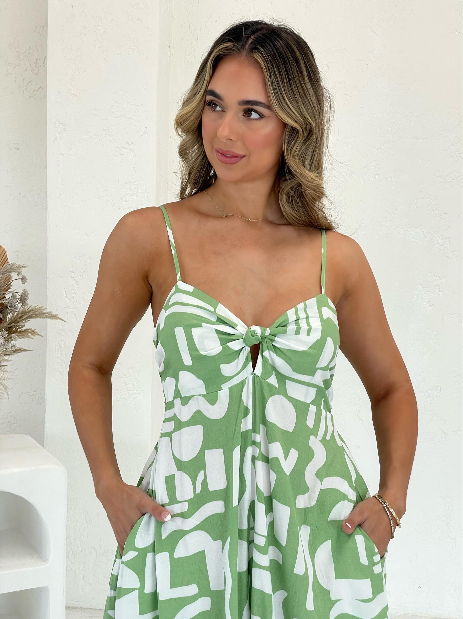 Green and White Printed Jumpsuit