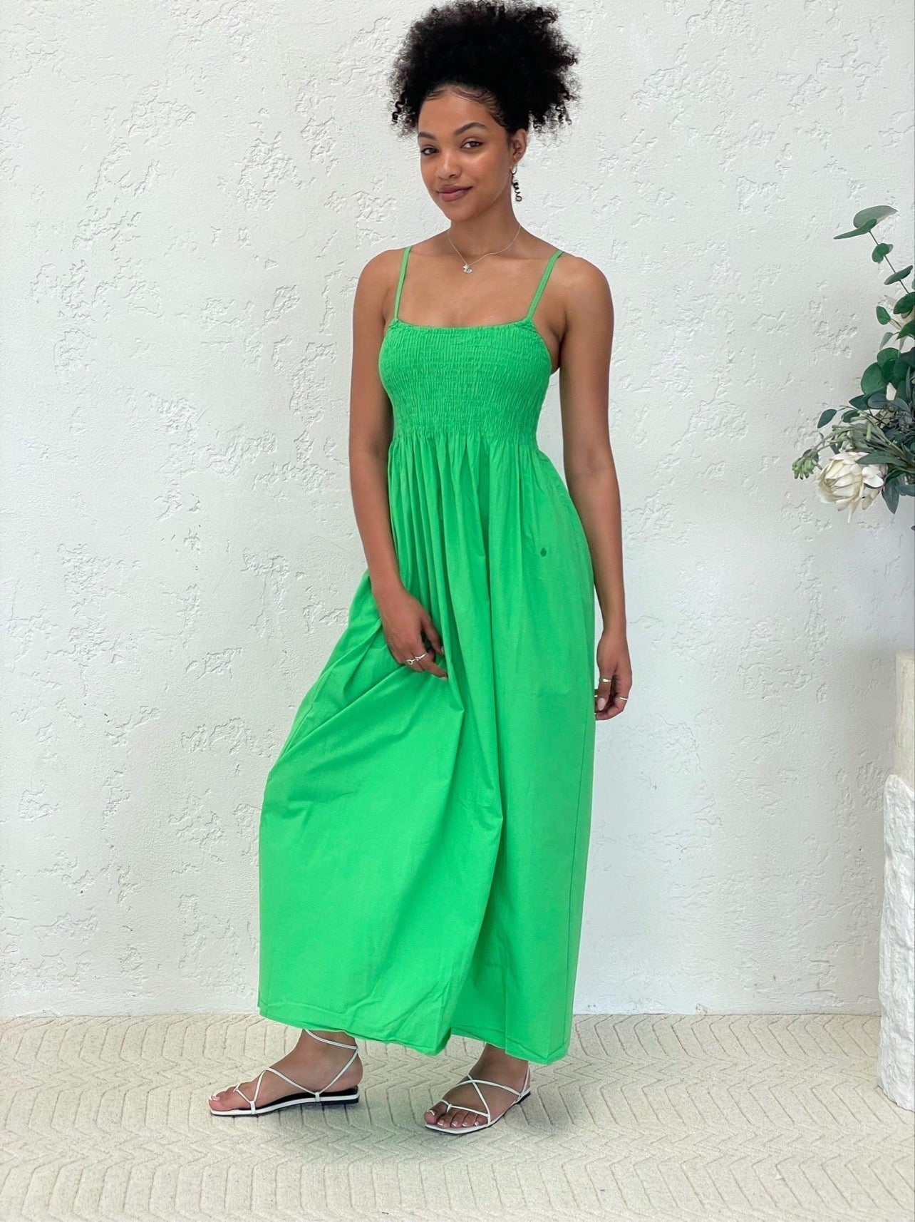 Smocked Green Maxi Dress