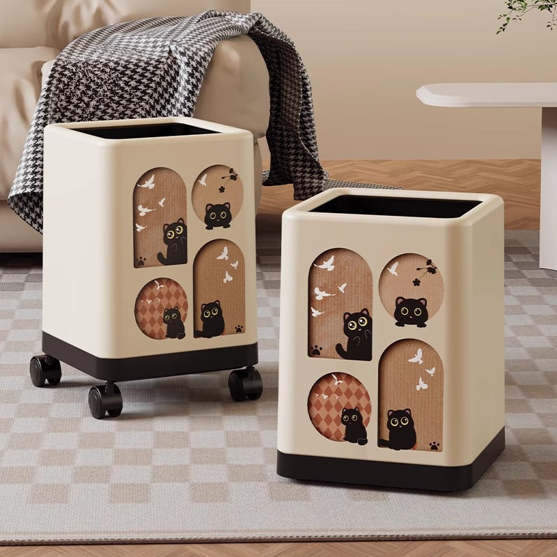 Nuvarey Creative personality style trash basket large open bedroom living room wastebasket with wheels convenient enlarged trash can