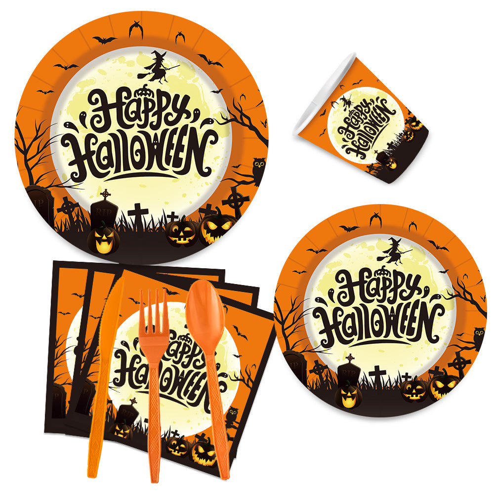 Nuvarey 9-Inch and 7-Inch Halloween Witch Theme Disposable Paper Plates (25 Each), 25 Paper Cups, 25 Napkins, 25 Forks and Knives, Dinnerware Party Set – Packaging May Vary