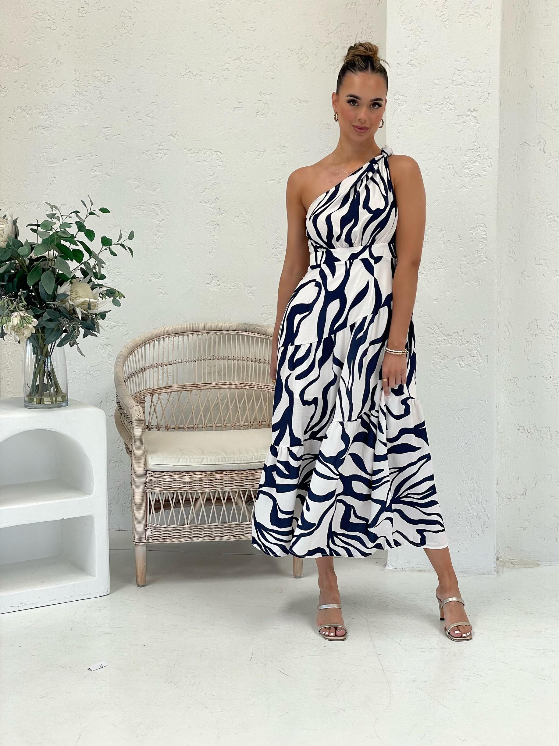 One-Shoulder Zebra Print Dress