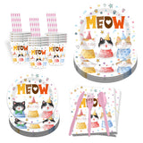 Nuvarey 9-Inch and 7-Inch Cute Cat Theme Disposable Paper Plates (25 Each), 25 Paper Cups, 25 Napkins, 25 Forks and Knives, Dinnerware Party Set – Packaging May Vary