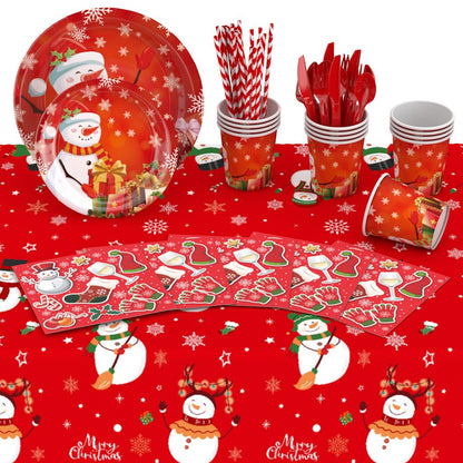 Nuvarey 9-Inch and 7-Inch Christmas Theme Disposable Paper Plates (25 Each), 25 Paper Cups, 25 Napkins, 25 Forks and Knives, Dinnerware Party Set – Packaging May Vary