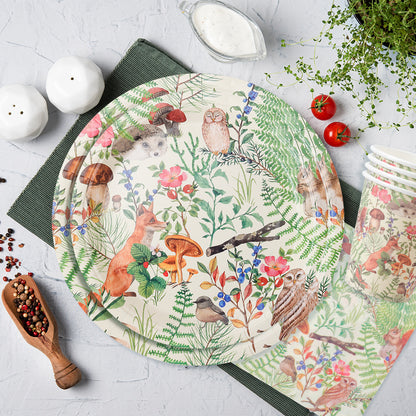 Nuvarey 9-Inch and 7-Inch Jungle Animals Theme Disposable Paper Plates (25 Each), 25 Paper Cups, 25 Napkins, 25 Forks and Knives, Dinnerware Party Set – Packaging May Vary