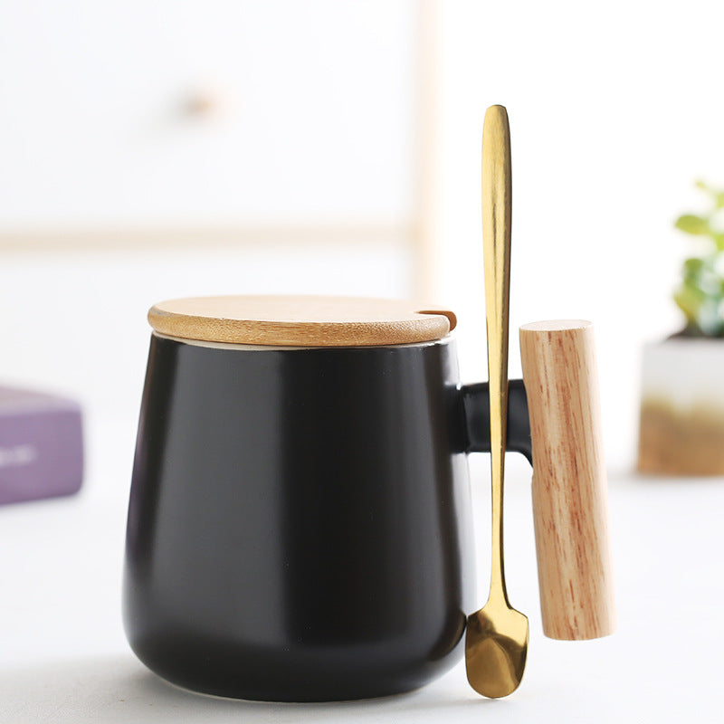 Nuvarey Wooden handle ceramic mug office water cup