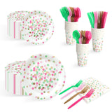 Nuvarey 9-Inch and 7-Inch Party Disposable Paper Plates (25 Each), 25 Paper Cups, 25 Napkins, 25 Forks and Knives, Dinnerware Party Set – Packaging May Vary