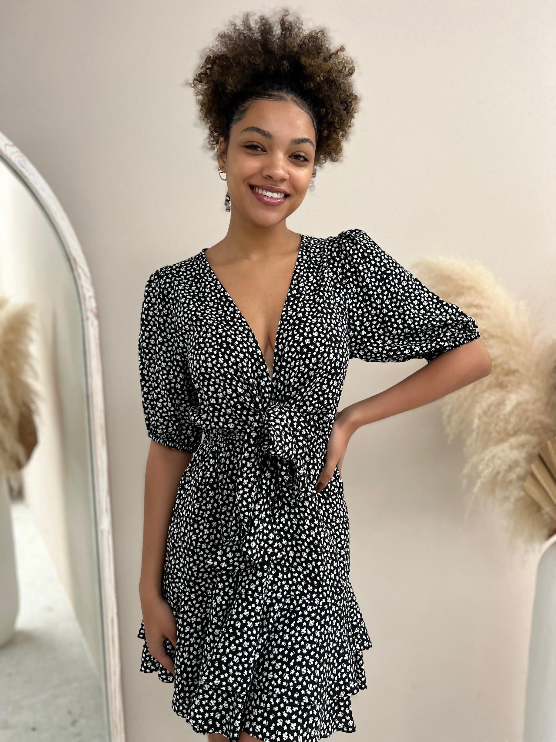 Dress - Black & White Floral