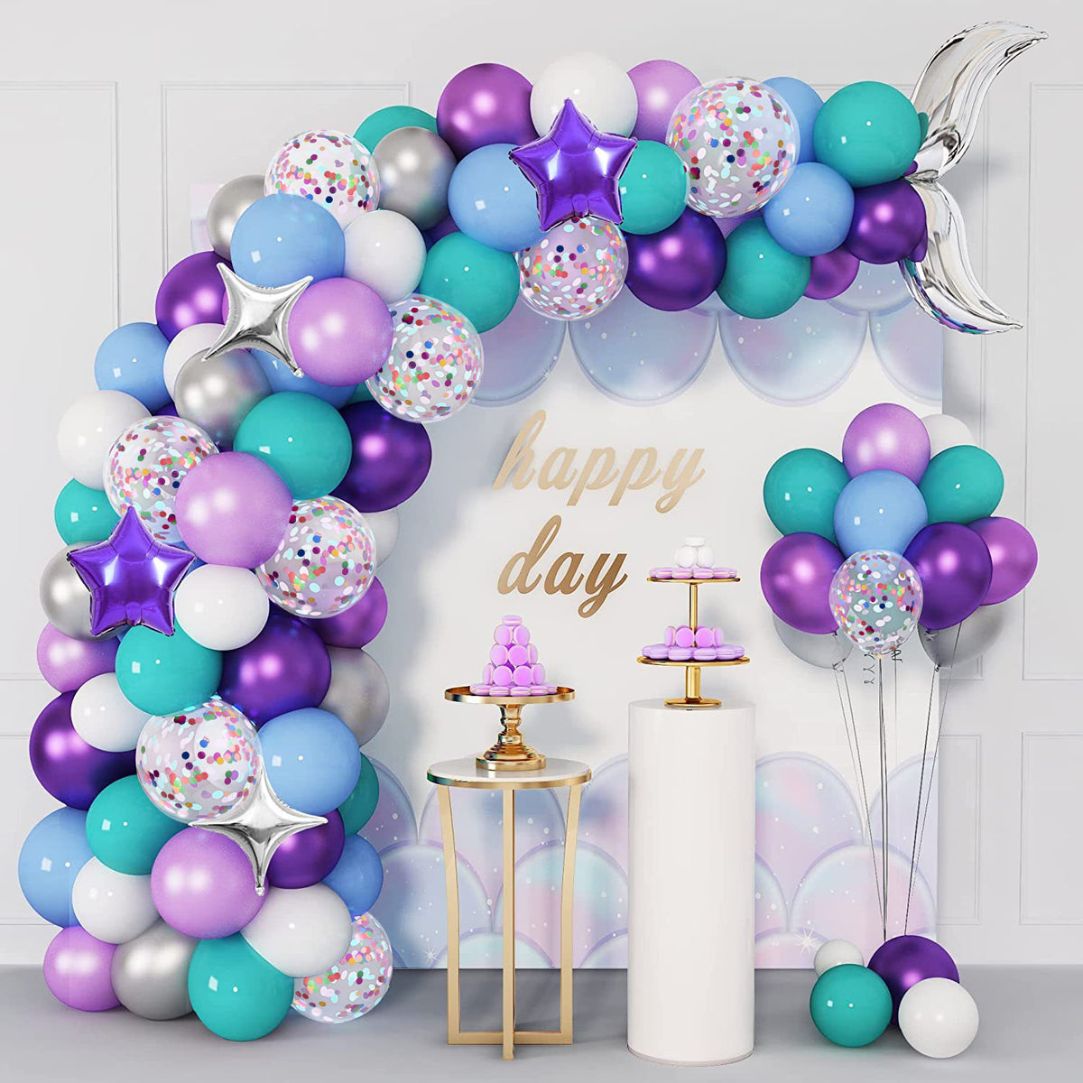 Nuvarey Silver Mermaid Theme Aluminum Film Latex Balloon