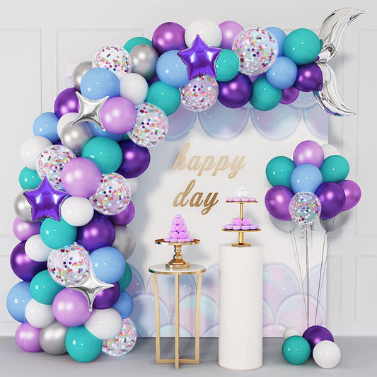 Nuvarey Silver Mermaid Theme Aluminum Film Latex Balloon